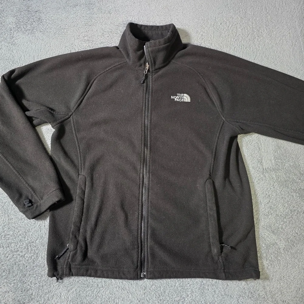 The North Face Mens Medium Fleece Jacket Black Full Zip Mock Neck Raglan 4615